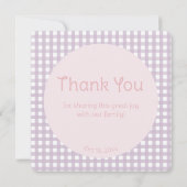 Lavender Gingham 1st Birthday Bedankkaart (Achterkant)