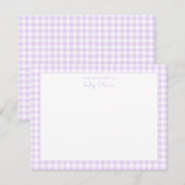 Lavender Gingham check Baby Girl Flat Dank u Bedankkaart (Voorkant / Achterkant)