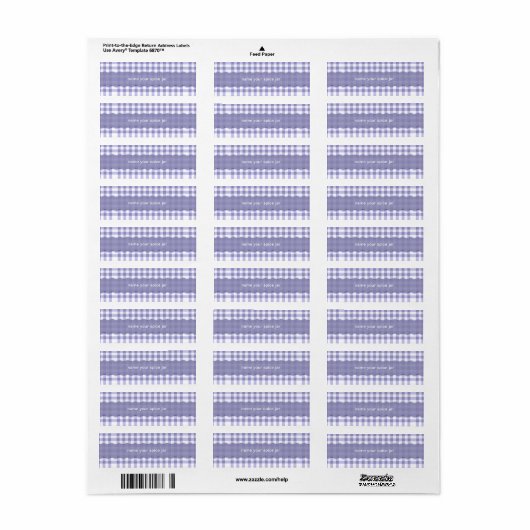 Lavender Gingham Cheques gepersonaliseerd Etiket (Full Sheet)