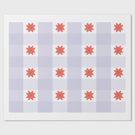 Lavender Gingham Floral Pattern Wrapping Paper Cadeaupapier (Vlak)