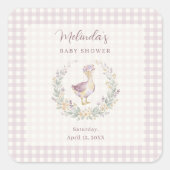 Lavender Gingham Goose Envelope Seal LPM26 Vierkante Sticker (Voorkant)