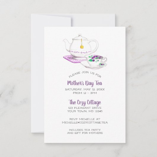 Lavender Gingham Moederdag Tea Party Kaart (Voorkant)
