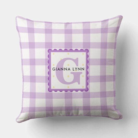 Lavender Gingham Monogrammed Kussen (Achterkant)