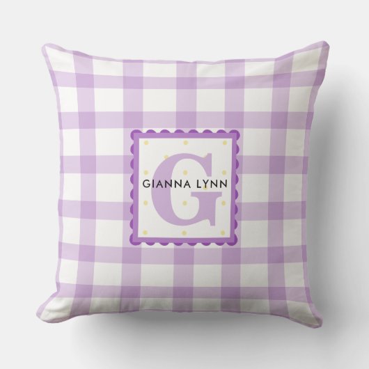 Lavender Gingham Monogrammed Kussen (Voorkant)