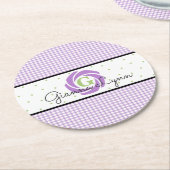 Lavender Gingham Monogrammed Ronde Kartonnen Onderzetter (Gebogen)