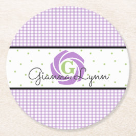 Lavender Gingham Monogrammed Ronde Kartonnen Onderzetter