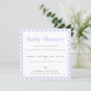 Lavender Gingham Pattern Baby shower Invitation Kaart