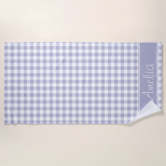 Lavender Gingham Pattern | Gepersonaliseerd Strandlaken (Voorkant)