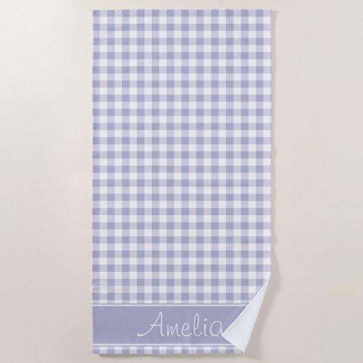 Lavender Gingham Pattern | Gepersonaliseerd Strandlaken (Voorkant)