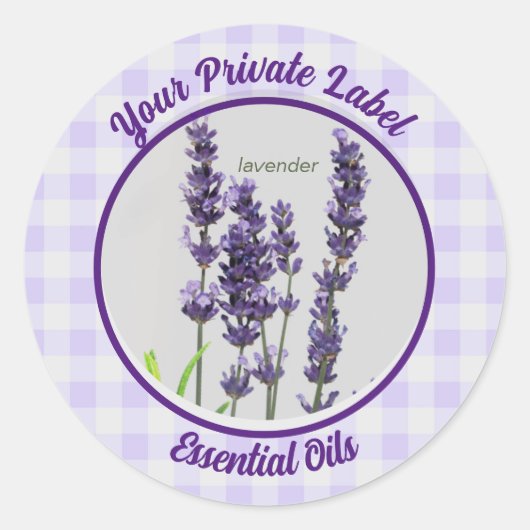 Lavender Gingham Private Essential Oils label (Voorkant)