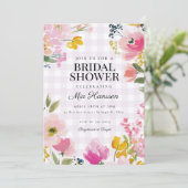 Lavender Gingham Spring Floral Bridal Shower Kaart (Staand voorkant)