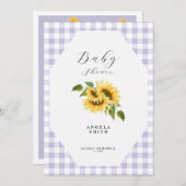 Lavender Gingham Sunflower Generic Baby shower Kaart (Voorkant / Achterkant)