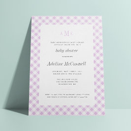 Lavender Gingham Traditional Baby shower Kaart
