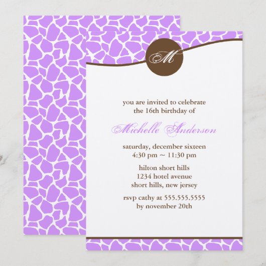 Lavender Giraffe Pattern Birthday Kaart (Voorkant / Achterkant)