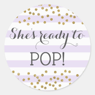 Lavender Girl Baby shower Sprinkle Ready to Pop Ronde Sticker