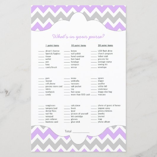 Lavender girl Bingo purse baby shower TWO GAME SET (Achterkant)