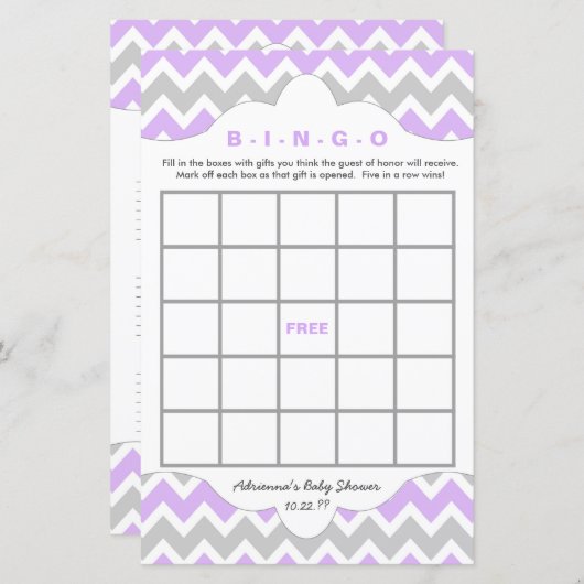 Lavender girl Bingo purse baby shower TWO GAME SET (Voorkant / Achterkant)