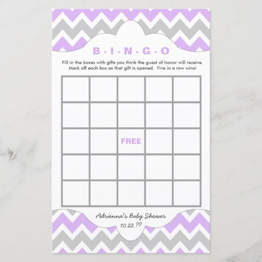 Lavender girl Bingo purse baby shower TWO GAME SET (Voorkant)