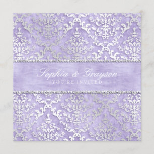Lavender Glimmer Damask Wedding Invite Kaart