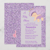 Lavender Glitter Baby Butterfly Shower Invite Kaart (Voorkant / Achterkant)
