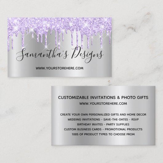 Lavender Glitter Drift Silver Ombre Online Store Visitekaartje (Voorkant / Achterkant)