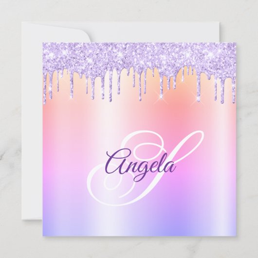Lavender Glitter Drips Shimmer Drop Shadow Kaart (Achterkant)