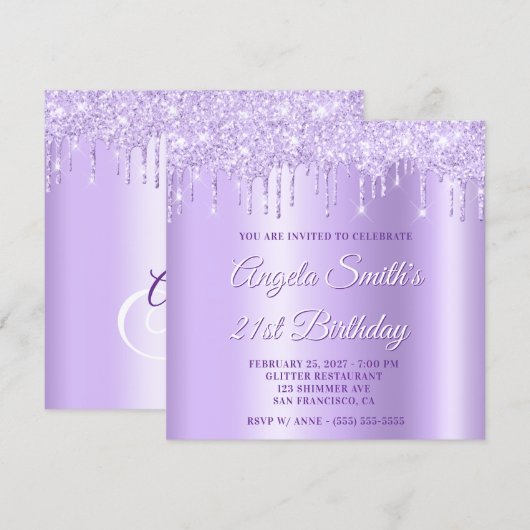 Lavender Glitter Drips Shimmer Drop Shadow Kaart (Voorkant / Achterkant)