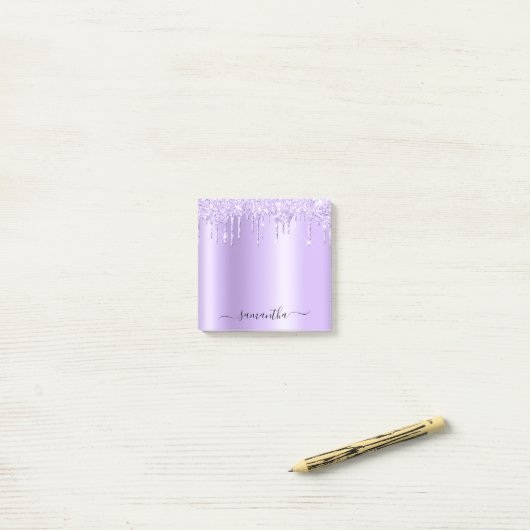 Lavender Glitter Drips Shimmer Post-it® Notes (Op bureau)