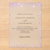 Lavender glitter evening clear wedding  acryl uitnodigingen (Voorkant)