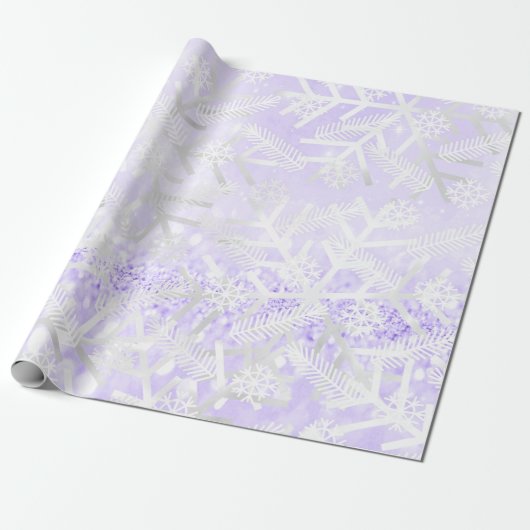 Lavender Glitter Kerstfeestdagen Snowflakes Cadeaupapier (Uitgerold)
