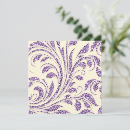 Lavender Glitter Leaves Spring Wedding Invite Kaart (Staand voorkant)