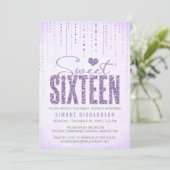 Lavender Glitter look Sweet 16 (zestien) Party Kaart (Staand voorkant)