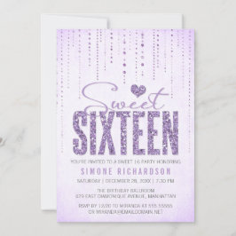 Lavender Glitter look Sweet 16 (zestien) Party Kaart