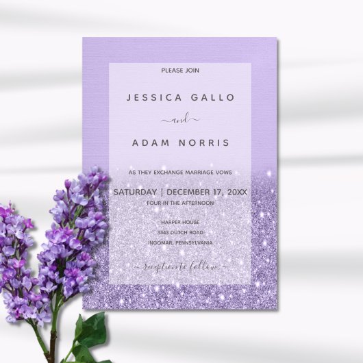 Lavender Glitter Modern Glam Weddenschap Kaart