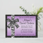 Lavender Glitter nodigt uit met Zebra Print Bow Kaart (Staand voorkant)