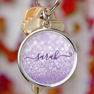 Lavender Glitter Personalized Sleutelhanger