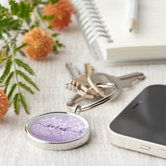 Lavender Glitter Personalized Sleutelhanger (Zijkant)