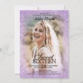 Lavender Glitter Photo Template Sweet 16 Party Kaart (Voorkant)