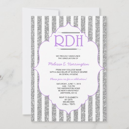 Lavender Glitter RDH afstuderen tandheelkundige hy Kaart (Voorkant)
