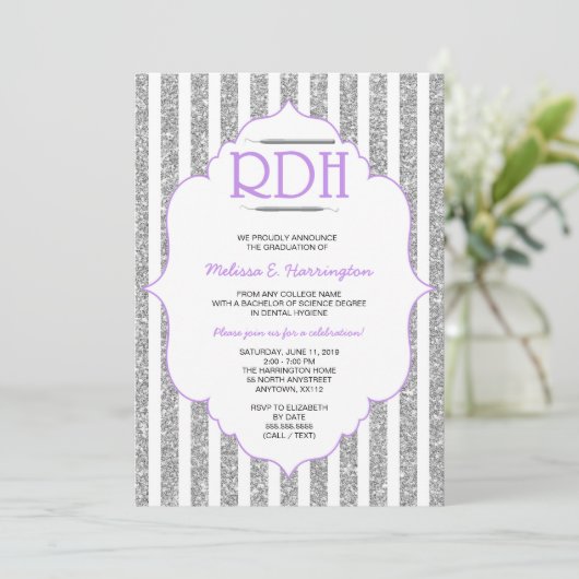 Lavender Glitter RDH afstuderen tandheelkundige hy Kaart (Staand voorkant)