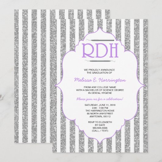 Lavender Glitter RDH afstuderen tandheelkundige hy Kaart (Voorkant / Achterkant)