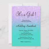 Lavender glitter turkooise ombre girl baby shower kaart (Voorkant)