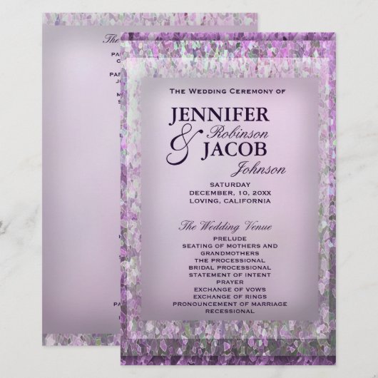 Lavender Glitter Wedding Programme (Voorkant / Achterkant)