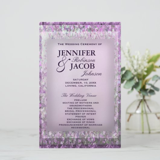 Lavender Glitter Wedding Programme (Staand voorkant)