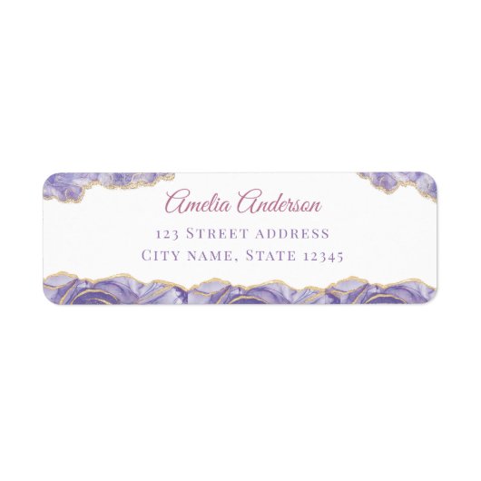 Lavender Gold Agate Return Address Labels (Voorkant)