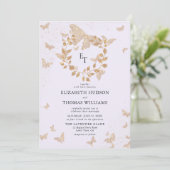 Lavender Gold Butterflies Eucalyptus Crest Wedding Kaart (Staand voorkant)