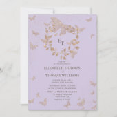Lavender Gold Butterflies Monograms Wreath Wedding Kaart (Voorkant)