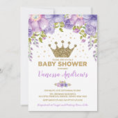 Lavender Gold Crown Princess Floral Baby shower Kaart (Voorkant)