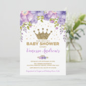 Lavender Gold Crown Princess Floral Baby shower Kaart (Staand voorkant)