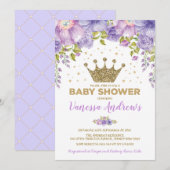 Lavender Gold Crown Princess Floral Baby shower Kaart (Voorkant / Achterkant)